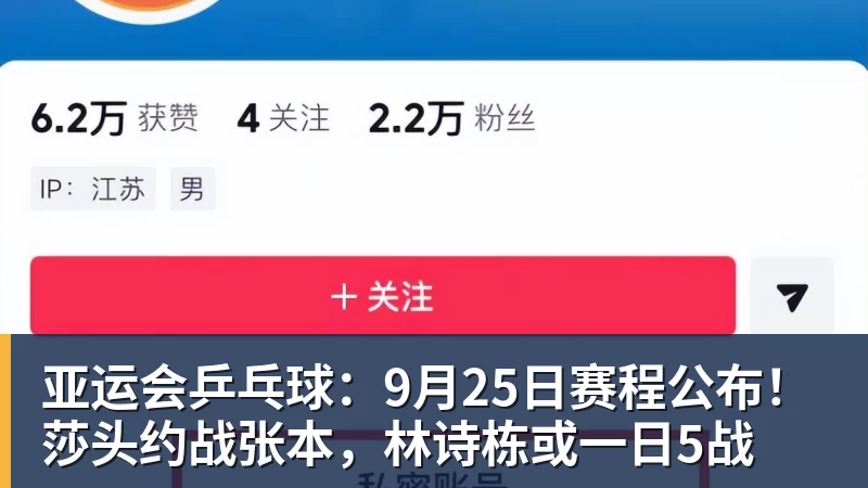 华体会体育亚运会乒乓球：9月25日赛程公布！莎头约战张本，林诗栋或一日5战